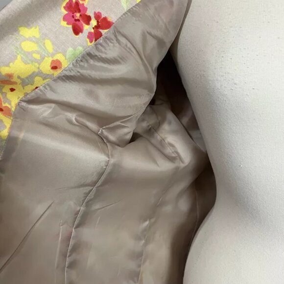 Kasper Linen Blend Blazer Jacket 16 Floral Yellow Red Open Front Lined Vintage - Picture 4 of 8